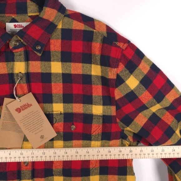 NWT FJALLRAVEN Flannel Shirt Red Plaid Skog Slim‎ Fit Long Sleeve Outdoor LARGE - Picture 7 of 16